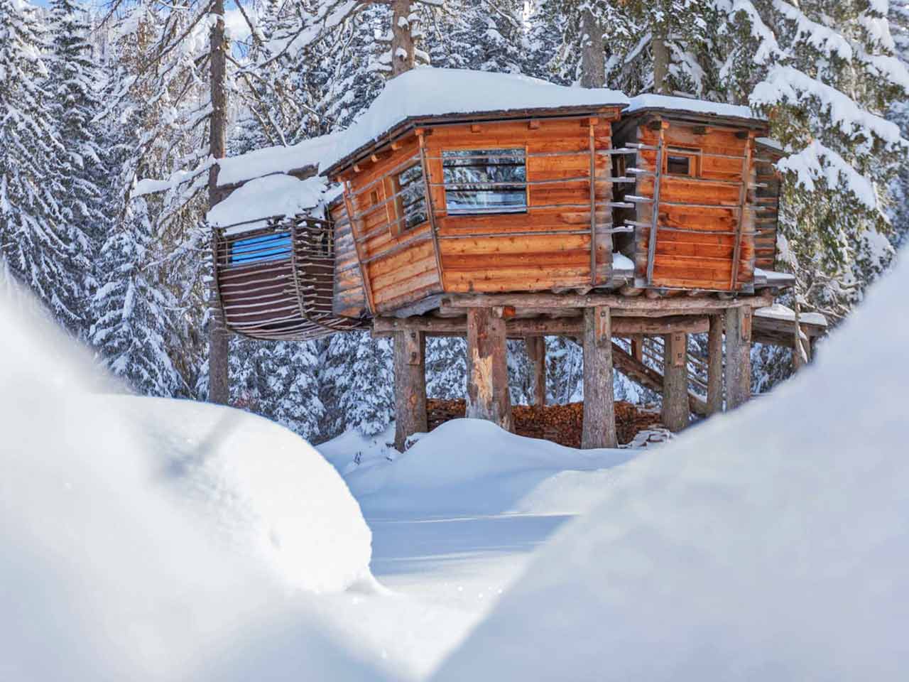 Le case sugli alberi al Caravan Sexten di Moso di Sesto (BZ) - Il glamping sulla neve: ecco dove farlo.