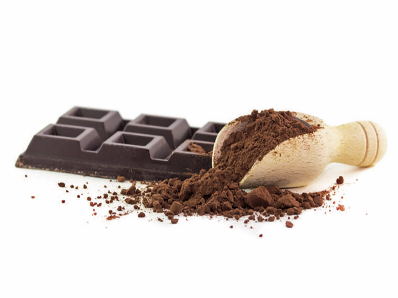 Quadrotti e polvere di cioccolato fondente - Il cioccolato fa bene.