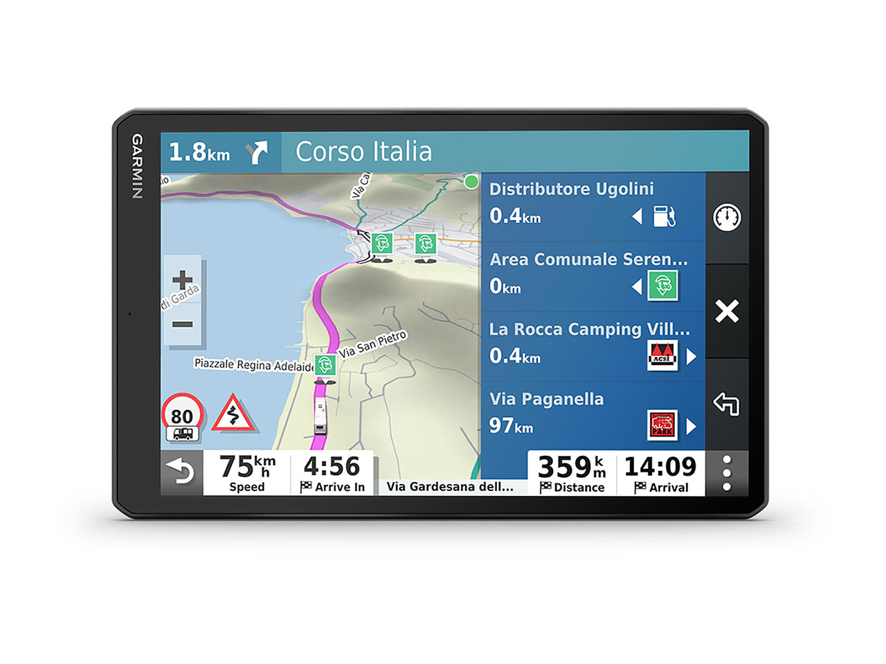 Garmin Camper 1095 suggerisci campeggi e parcheggi nelle vicinanze