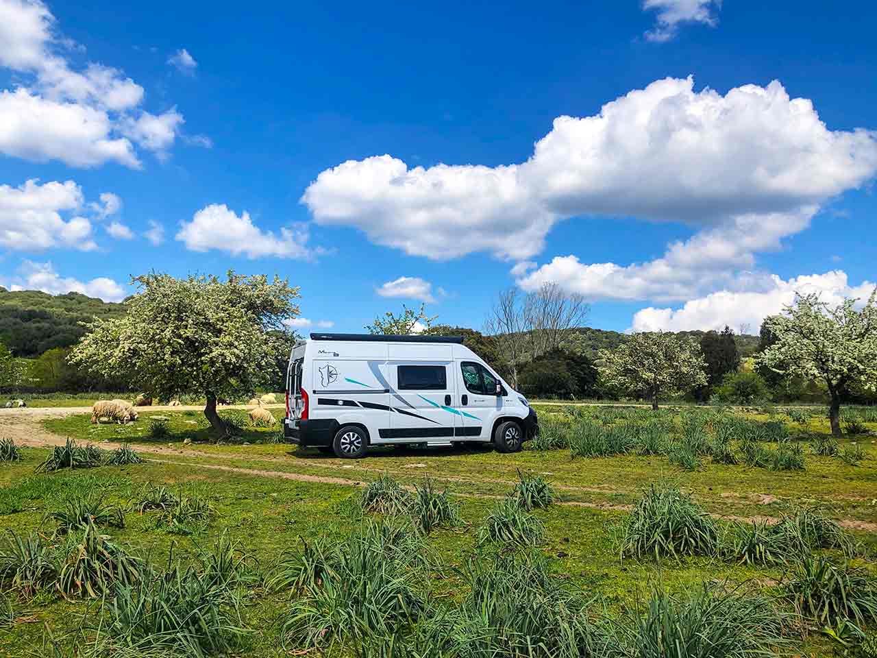 Il van con il quale Adriana G. torna a camper in Viaggio parcheggiato nelle zone interne della Sardegna.