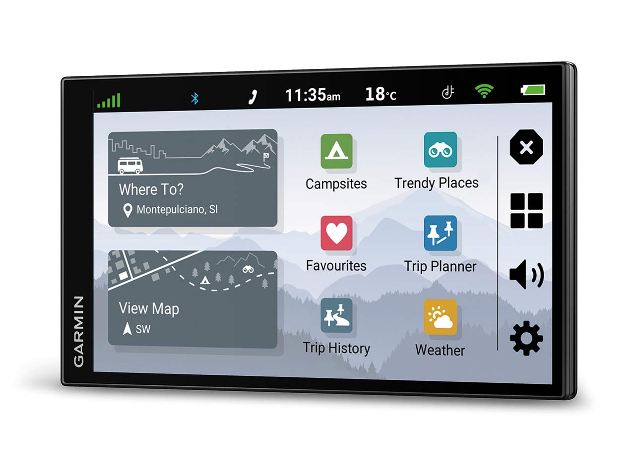 La schermata di impostazione del viaggio sul navigatore Garmin CamperVan