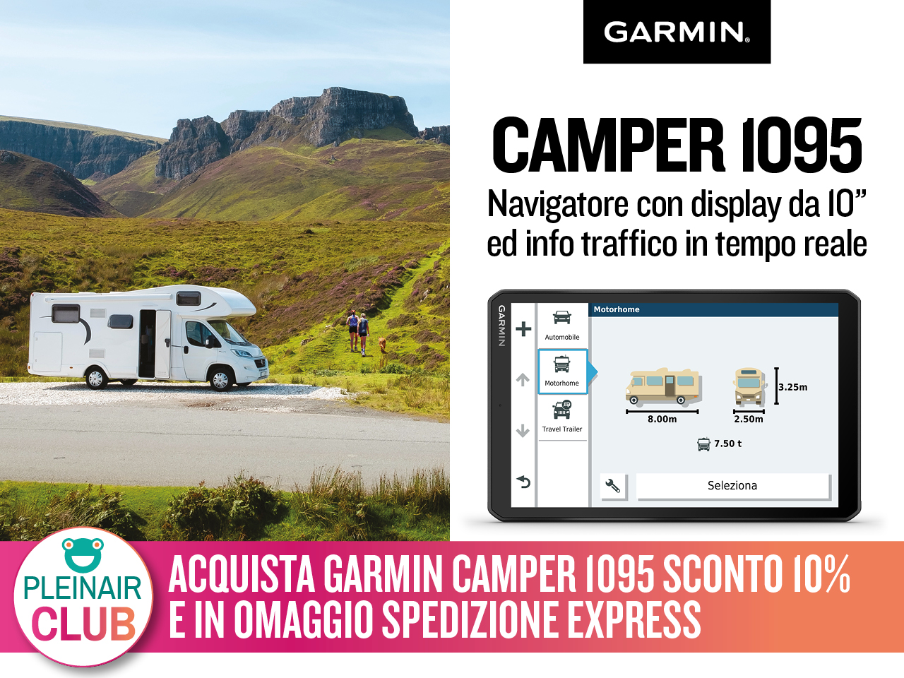 10% DI SCONTO SUL NAVIGATORE GARMIN CAMPER 1095